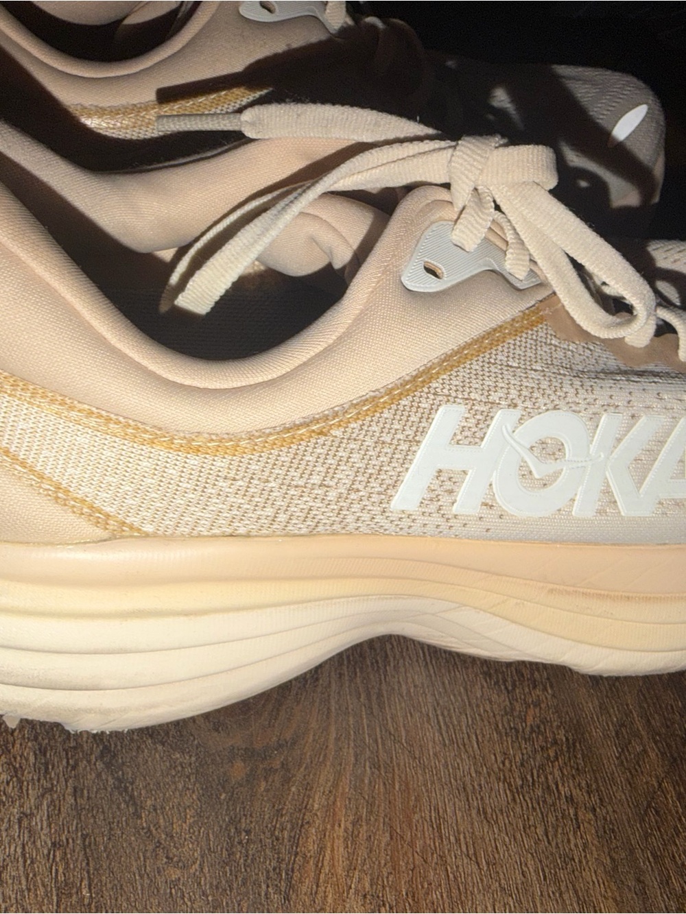 Hoka Women's Athletic Trainer in Light Beige and White